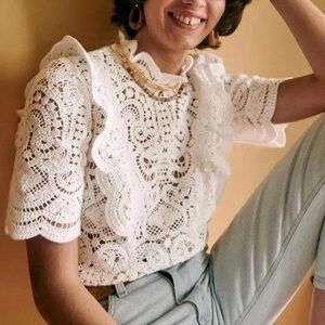 Sezane Paulette Lace Blouse NWT sz 6/38